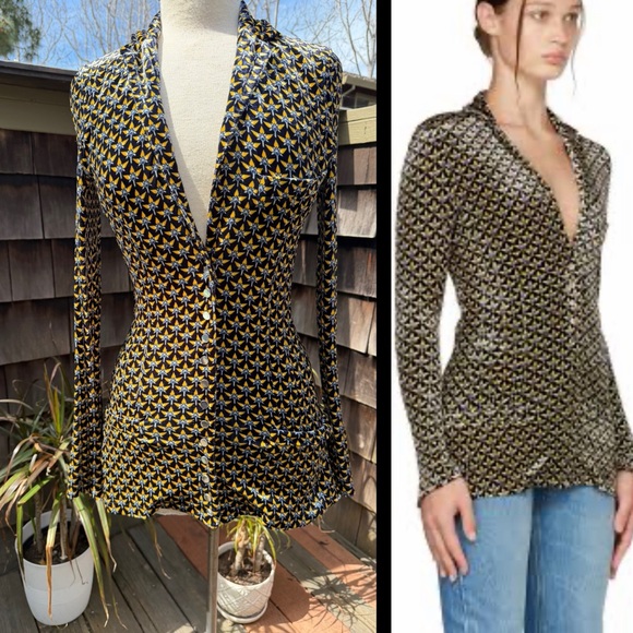 Paco Rabanne Sweaters - Paco Rabanne Long sleeve stretch viscose velvet cardigan graphic pattern 36 XS